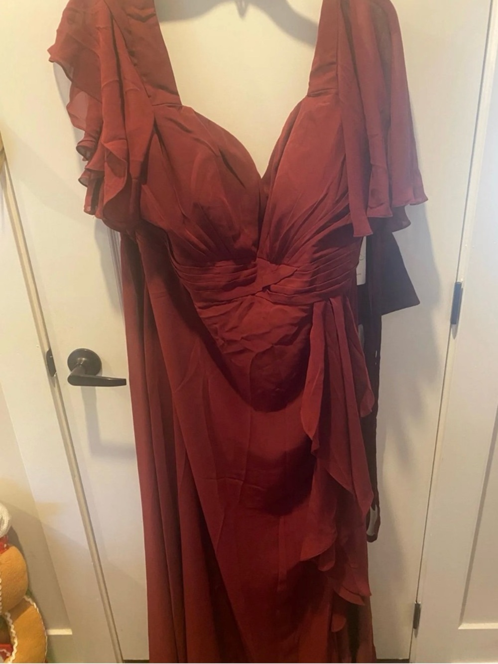 Ruffled V-Neck Maxi Dress in Rust